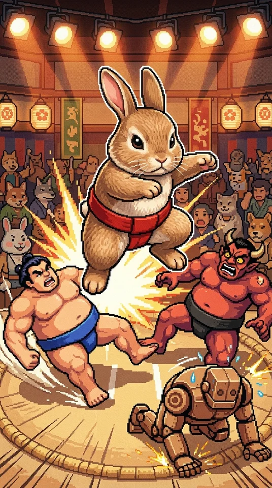 うさぎの紙相撲