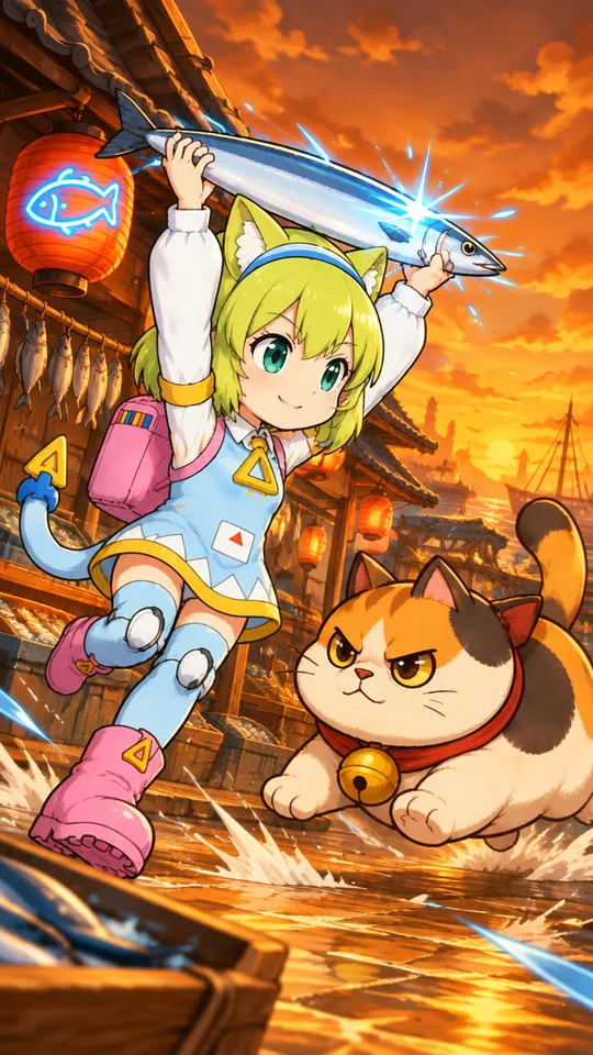 デフォルメ調のパルクールゲーム！
デルタモンがサンマを持って港の市場から家まで帰る。
途中わらわら湧いてくる猫にサンマを