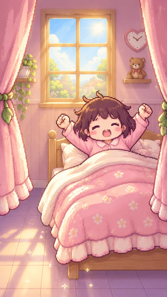 カーテンを開けて、朝だよ！