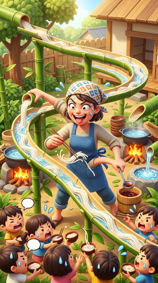 『ワンオペ流しそうめん』
3Dでオーバークックみたいな、プレイヤーのお母さんキャラが1人で、流しそうめんのすべてを同時に