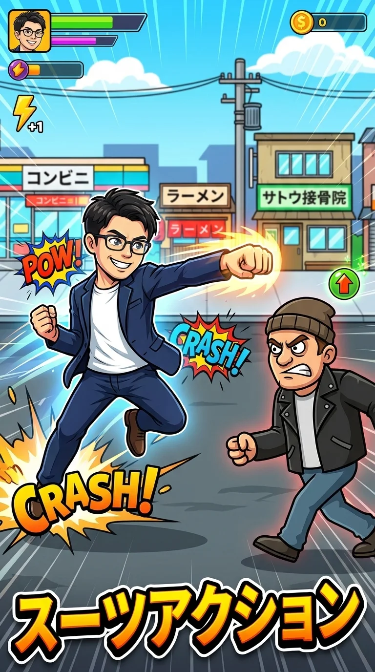 もれてたろうのスーツアクション
