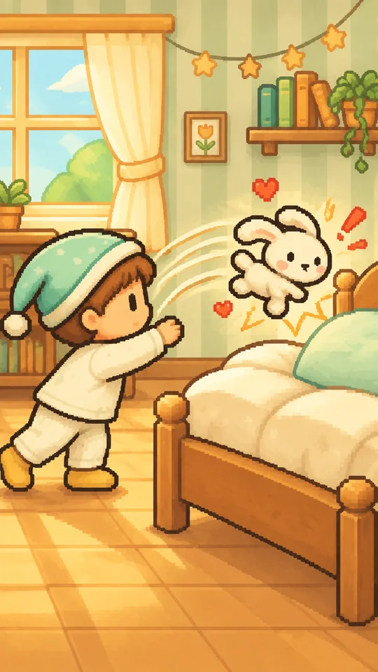 ぬいぐるみをベッドにぽすん！