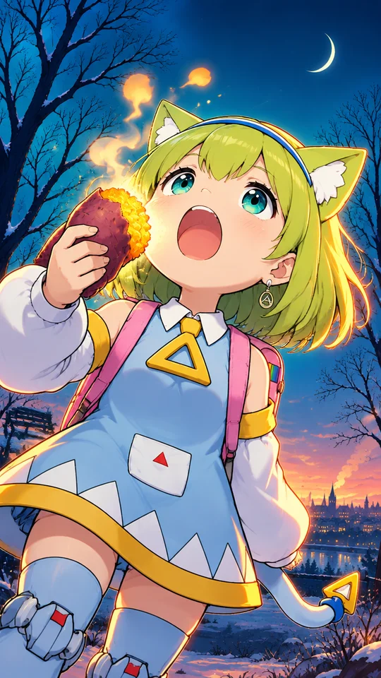口を大きく開けたデルタもんが、空から振ってくる焼き芋を食べるゲーム。包丁とか電卓とか食べられないものも振ってくるがそれを