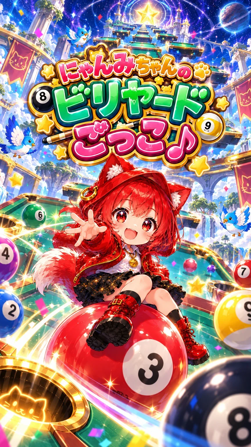 にゃんみちゃんのビリヤードごっこ♪