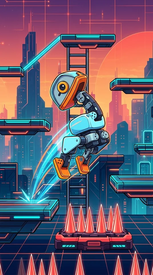 Make a game where this robot duck jumps, flips, and climbs o