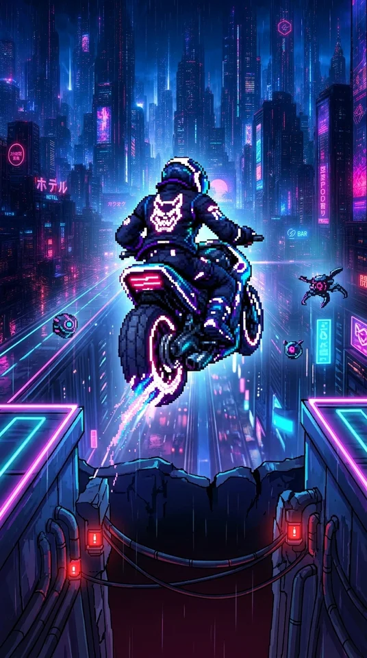 Neon Rooftop Biker