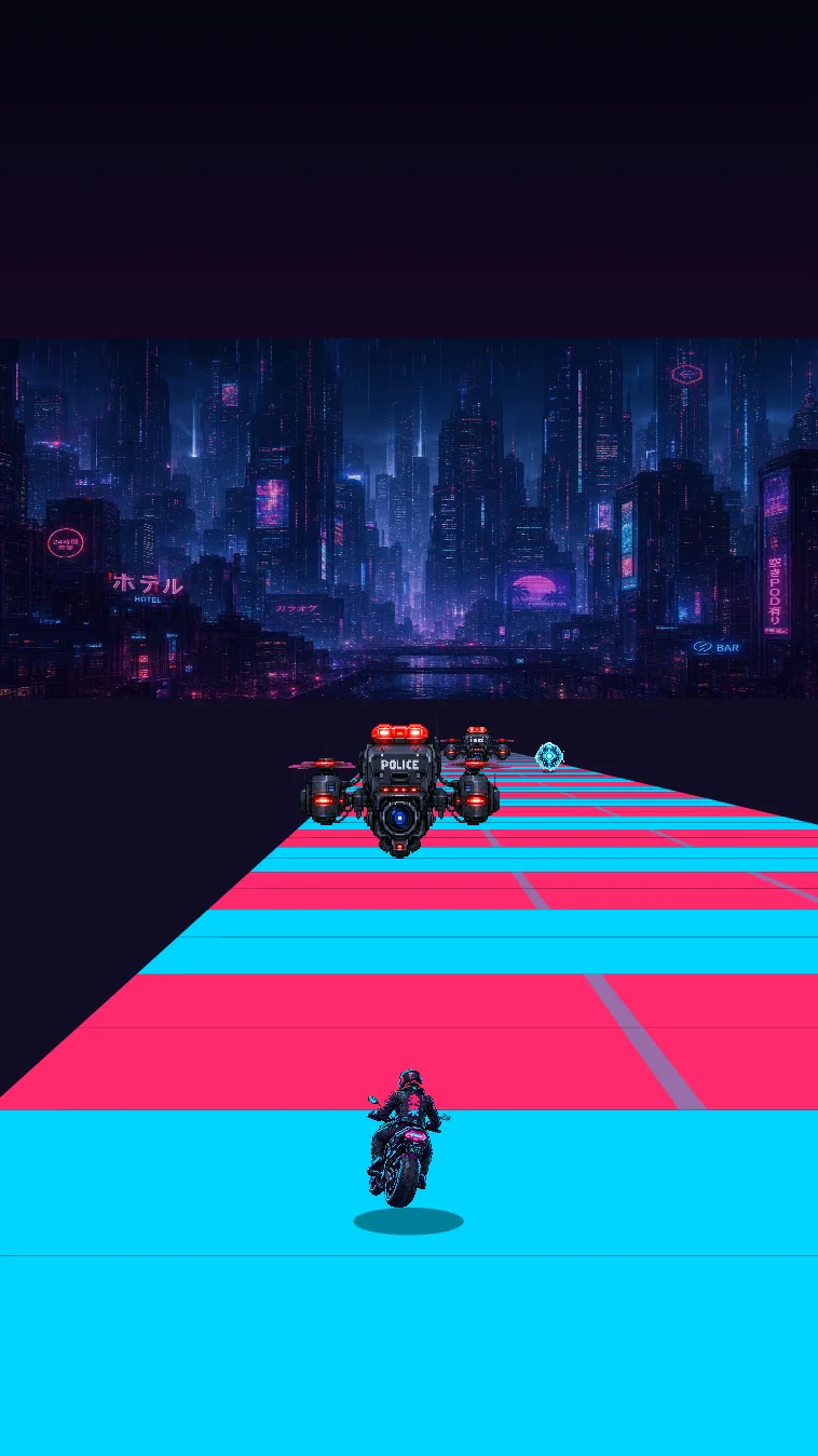 Neon Rooftop Biker